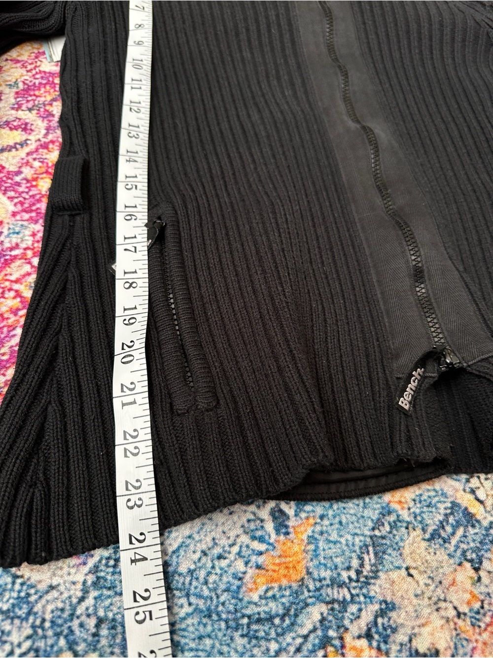 Bench Black Ribbed Zip-Up Bomber Jacket - Picture 12 of 16